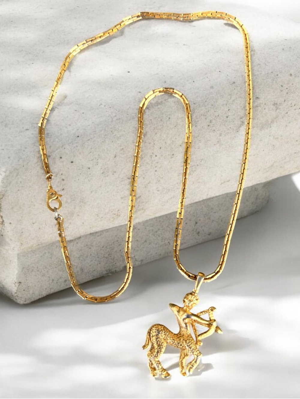 Vintage Signed Monet Gold-tone Zodiac Sagittarius Pendant Necklace